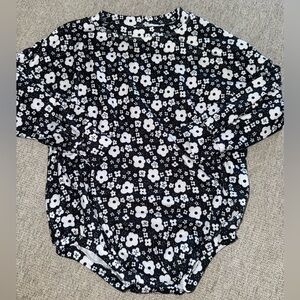 Floral Black and White Girls Bubble Romper